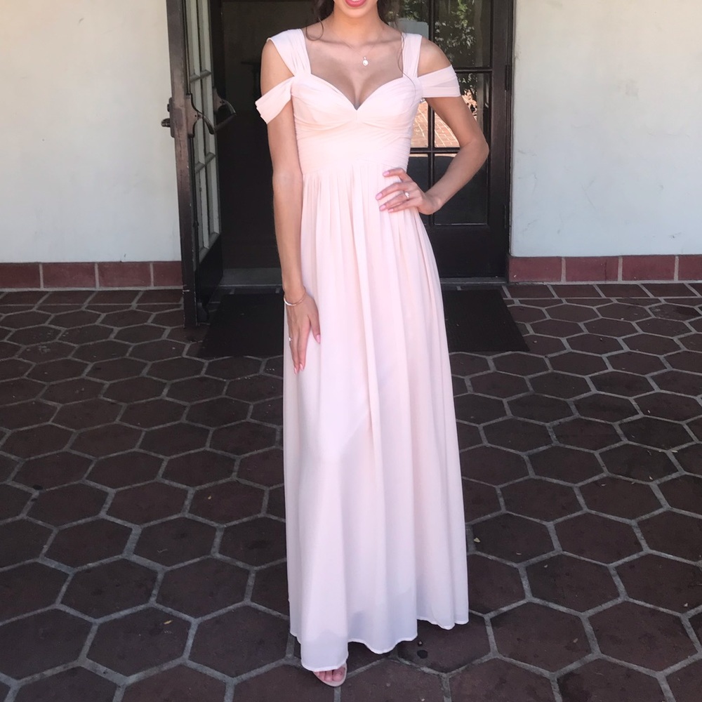 Lulu’s Off-Shoulder Pink Bridesmaid Gown